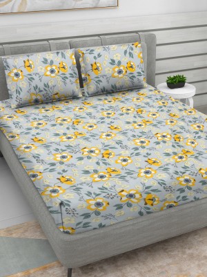 RRC 144 TC Microfiber Double Printed Flat Bedsheet(Pack of 1, Grey, Yellow, White)