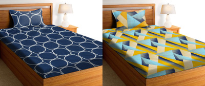 Flipkart SmartBuy 144 TC Microfiber Single Printed Flat Bedsheet(Pack of 2, Dark Blue, Multicolor)