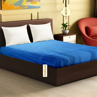Clothloom 190 TC PVC Double Self Design Flat Bedsheet(Pack of 1, Dark Blue)