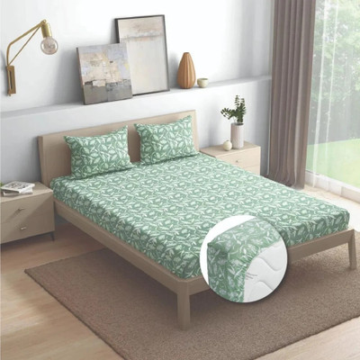 Wakefit Cotton Queen Fitted (Elastic) 144 TC Printed Bedsheet(Pack of 1, Hester)