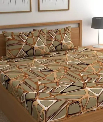 rivek 240 TC Cotton Blend Double Self Design Fitted (Elastic) Bedsheet(Pack of 1, Brown)