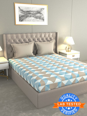 Raymond Home Cotton Double Flat 120 TC Geometric Bedsheet(Pack of 1, Celebrate Blue)