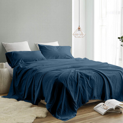 INDRA'S Cotton King Flat 300 TC Solid Bedsheet(Pack of 1, SAPPHIRE BLUE)