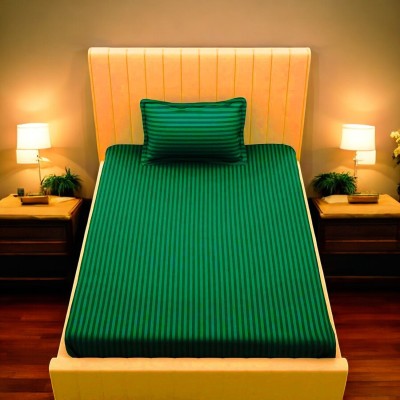 HOMYBEES 210 TC Cotton Single Striped Flat Bedsheet(Pack of 1, Green)