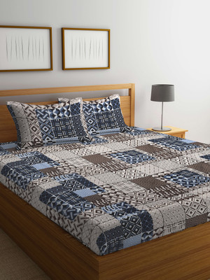 Klotthe 300 TC Polycotton Double Printed Fitted (Elastic) Bedsheet(Pack of 1, BeautifulMulti)