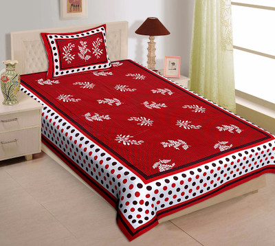 JaypurTextile 150 TC Cotton Single Printed Flat Bedsheet(Pack of 1, Red)