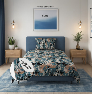 SCHp Woolen, Velvet Double Fitted (Elastic) 240 TC Printed Bedsheet(Pack of 1, B_37)