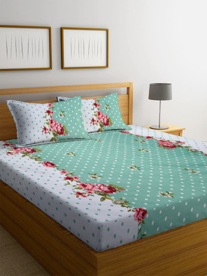 EMBERA Cotton King Fitted (Elastic) 180 TC Floral Bedsheet(Pack of 1, Multicolor)