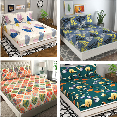 VAS COLLECTIONS Microfiber Double Flat 144 TC Floral Bedsheet(Pack of 4, Multicolor 7)