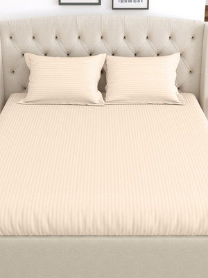 LINENWALAS 210 TC Cotton Single Striped Flat Bedsheet(Pack of 1, Ivory)