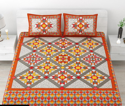 hntraders Cotton Double Flat 144 TC Checkered Bedsheet(Pack of 1, Red)