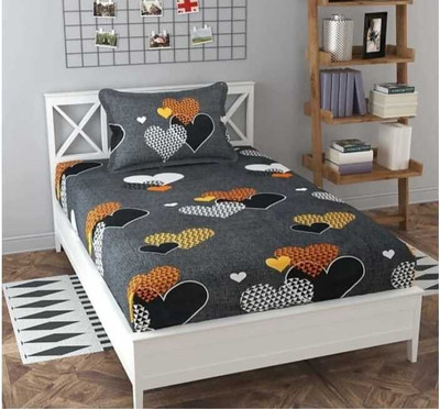 Akshara Loomtex 180 TC Polyester Single Printed Flat Bedsheet(Pack of 1, Grey Heart)