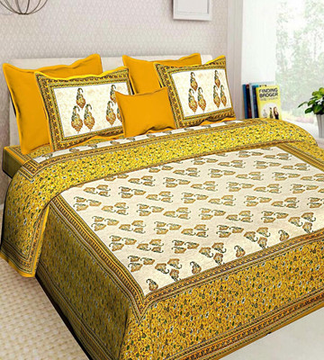 KANDY SHOP Cotton Double Flat 250 TC Printed Bedsheet(Pack of 1, Yellow)