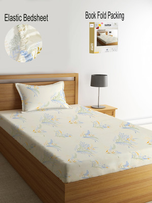 Klotthe 300 TC Polycotton Single Printed Fitted (Elastic) Bedsheet(Pack of 1, Yellow)