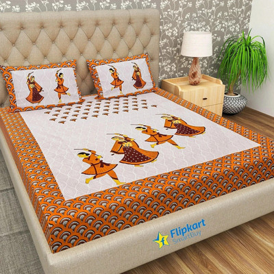 Flipkart SmartBuy Cotton Double Flat 104 TC Jaipuri Prints Bedsheet(Pack of 1, Brown)