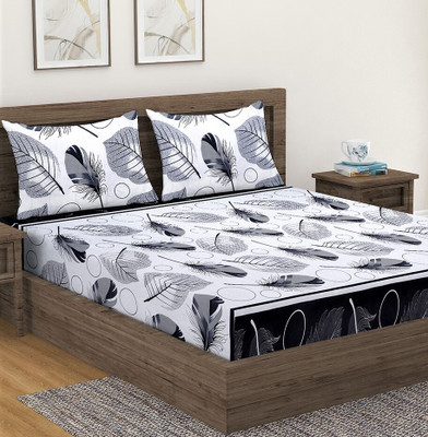 Fashion String 144 TC Microfiber Double Printed Flat Bedsheet(Pack of 1, Black and White)
