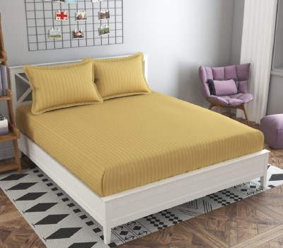 n g products 300 TC Satin Double Striped Fitted (Elastic) Bedsheet(Pack of 1, Yellow)