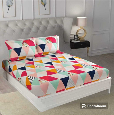 ABC Cotton Double Fitted (Elastic) 200 TC Printed Bedsheet(Pack of 1, Multicolor)