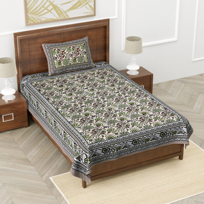 Fabroli 240 TC Cotton Single Jaipuri Prints Flat Bedsheet(Pack of 1, ET 27 GREY)