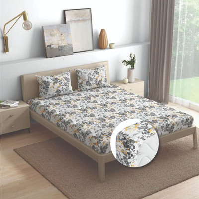 Wakefit Cotton Queen Fitted (Elastic) 144 TC Printed Bedsheet(Pack of 1, Autumn Sunset)