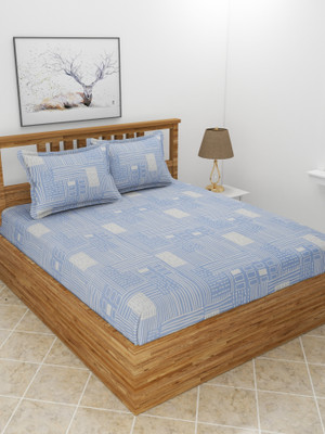 MORADO 210 TC Polycotton Double Geometric Flat Bedsheet(Pack of 1, Blue)
