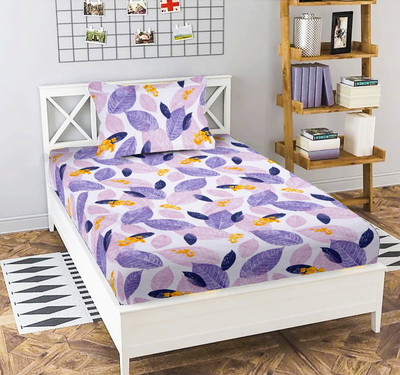 DWORTH Cotton Single Flat 210 TC Floral Bedsheet(Pack of 1, Purple)