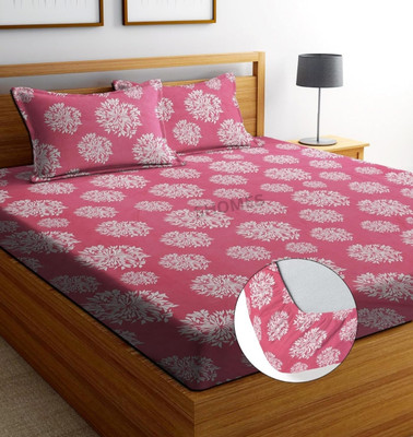 BLOSBOON BEDDINGS 240 TC Polycotton Double Geometric Fitted (Elastic) Bedsheet(Pack of 1, Pink)