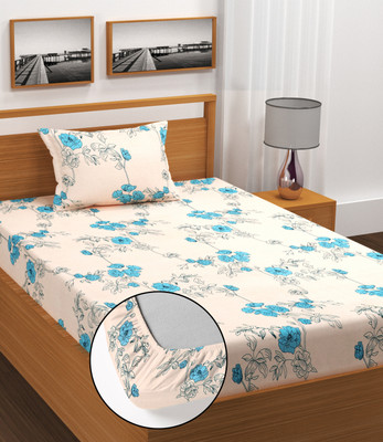 BM Decor Cotton Single Fitted (Elastic) 210 TC Self Design Bedsheet(Pack of 1, Multicolor)