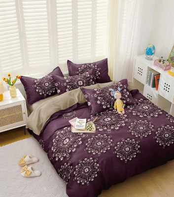 subhani Polycotton Double Flat 300 TC Motifs Bedsheet(Pack of 1, Wine)