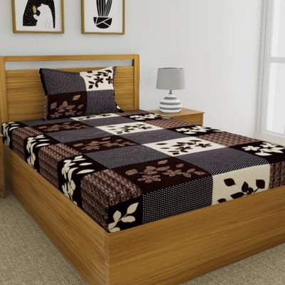 Kartikae collection 160 TC Polycotton Single 3D Printed Flat Bedsheet(Pack of 1, Brown)