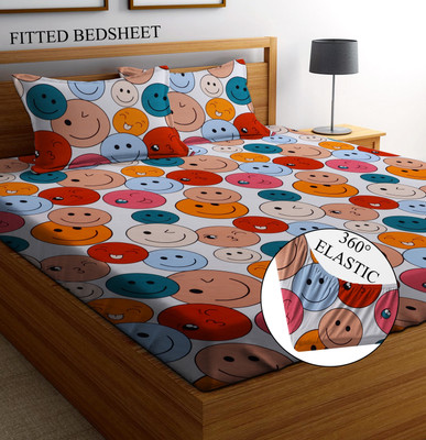Amrange 210 TC Microfiber King 3D Printed Fitted (Elastic) Bedsheet(Pack of 1, Multicolor)