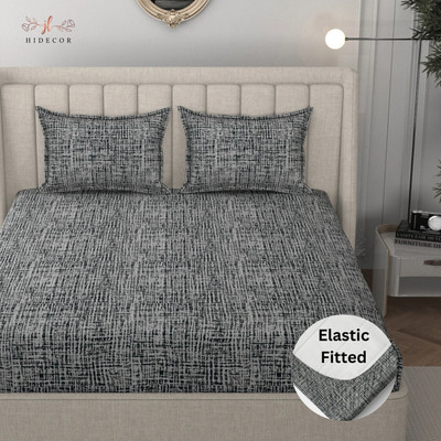 HIDECOR 280 TC Microfiber King Printed Fitted (Elastic) Bedsheet(Pack of 1, Grey)