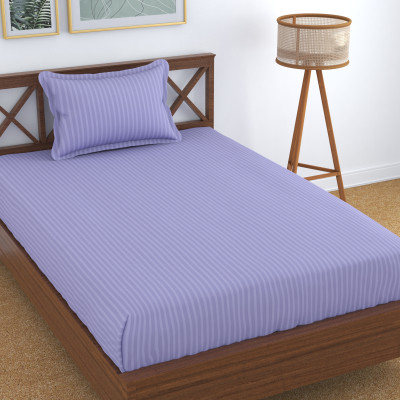 Homefab India Cotton Single Flat 140 TC Striped Bedsheet(Pack of 1, Purple)