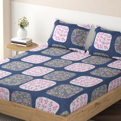 HOKiPO 220 TC Microfiber Queen Floral Fitted (Elastic) Bedsheet(Pack of 1, Square Varied Floral Pink)