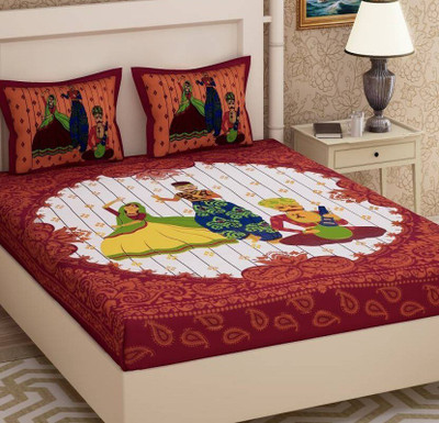Kanha Enterprises Cotton Double Flat 144 TC Printed Bedsheet(Pack of 1, Multicolor)