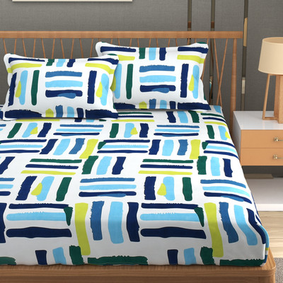 Homefab India 180 TC Microfiber Double Printed Flat Bedsheet(Pack of 1, White, Blue)