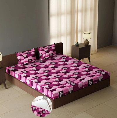 CARLTON LONDON Cotton Queen Fitted (Elastic) 104 TC Geometric Bedsheet(Pack of 1, Multicolor101)