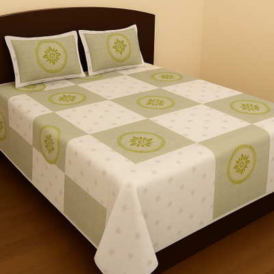 Nikko Cotton King Flat 210 TC Geometric Bedsheet(Pack of 1, Green)