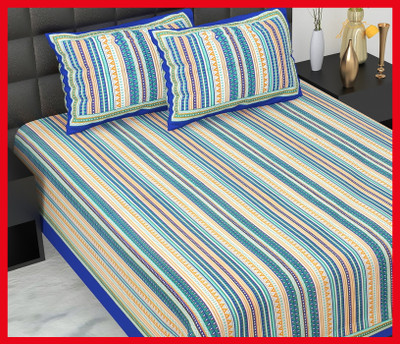 JAIPUR PRINTS Cotton Double Flat 230 TC Jaipuri Prints Bedsheet(Pack of 1, Blue)