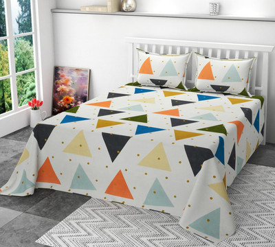 AH-DÉCOR Cotton Double Flat 240 TC 3D Printed Bedsheet(Pack of 1, Multicolor)