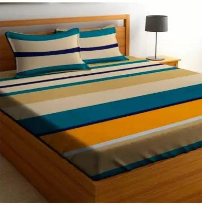 ABC Microfiber King Fitted (Elastic) 220 TC Geometric Bedsheet(Pack of 1, Yellow Green Stripes)