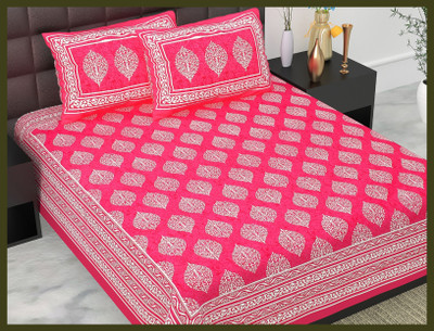 JAIPUR PRINTS 220 TC Cotton Double Jaipuri Prints Flat Bedsheet(Pack of 1, Pink)