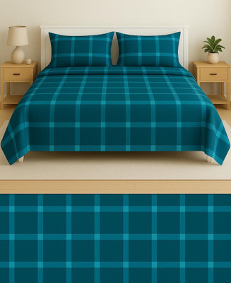 TINDLER KNOTS Cotton Double Flat 300 TC Printed Bedsheet(Pack of 1, TEAL BLUE-B)