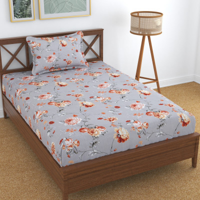 TURIYA Microfiber Single Fitted (Elastic) 180 TC Self Design Bedsheet(Pack of 1, Purple)