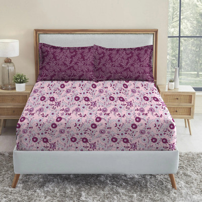 MYTRIDENT Cotton Queen Flat 144 TC Geometric Bedsheet(Pack of 1, Desert Gardern Pink)