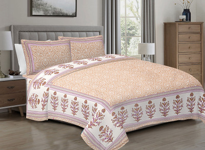 R Print Cotton King Flat 230 TC Jaipuri Prints Bedsheet(Pack of 1, Pinkish)