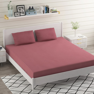 BELVOSTUM 220 TC Microfiber Double Self Design Flat Bedsheet(Pack of 1, Light Wine)