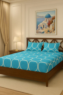 Hss fab Cotton Double Fitted (Elastic) 188 TC Solid Bedsheet(Pack of 1, Blue)