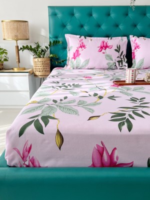 Urban Space 200 TC Cotton King Floral Fitted (Elastic) Bedsheet(Pack of 1, Bloom ray Rose Pink)