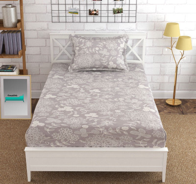 Hetvik home decor 210 TC Cotton Single Geometric Fitted (Elastic) Bedsheet(Pack of 1, Grey)